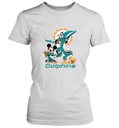 Mickey Donald Goofy The Three Miami Dolphins Football Women's T-Shirt