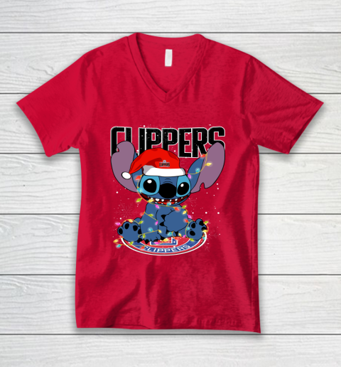 LA Clippers NBA noel stitch Basketball Christmas V-Neck T-Shirt 3