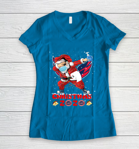 Washington Capitals Funny Santa Claus Dabbing Christmas 2020 NHL Women's V-Neck T-Shirt 5