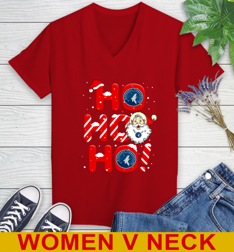 Minnesota Timberwolves NBA Basketball Ho Ho Ho Santa Claus Merry Christmas Shirt Women's V-Neck T-Shirt 10