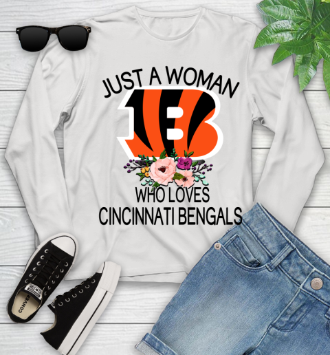 NFL Just A Woman Who Loves Cincinnati Bengals Football Sports Youth Long Sleeve