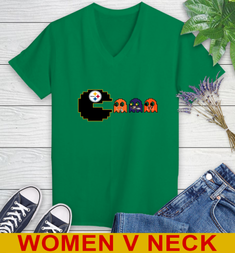 Pittsburgh Steelers NFL Football Pac Man Champion Women's V-Neck T-Shirt 6