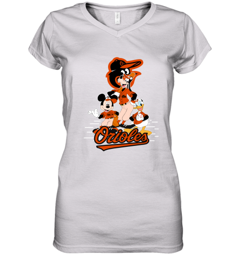 Baltimore Orioles Mickey Donald And Goofy Baseball Women's V-Neck T-Shirt
