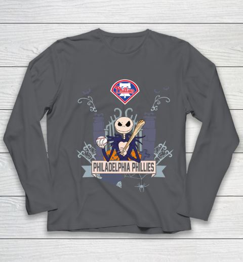 MLB Philadelphia Phillies Baseball Jack Skellington Halloween Youth Long Sleeve 6