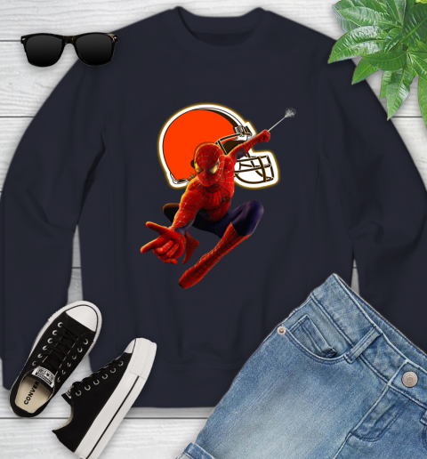 NFL Spider Man Avengers Endgame Football Cleveland Browns Youth Sweatshirt 3