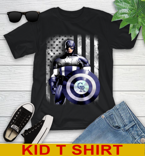 Colorado Rockies MLB Baseball Captain America Marvel Avengers American Flag Shirt Youth T-Shirt