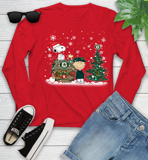 MLB Oakland Athletics Snoopy Charlie Brown Christmas Baseball Commissioner's Trophy Youth Long Sleeve 11