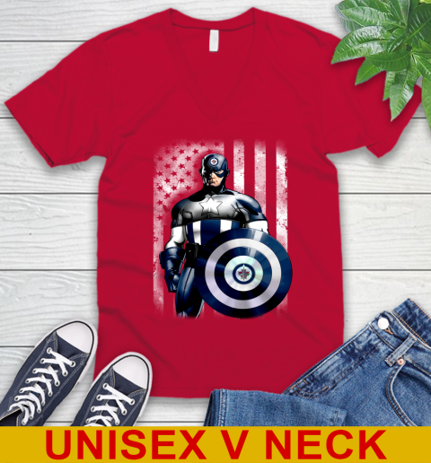 Winnipeg Jets NHL Hockey Captain America Marvel Avengers American Flag Shirt V-Neck T-Shirt 6