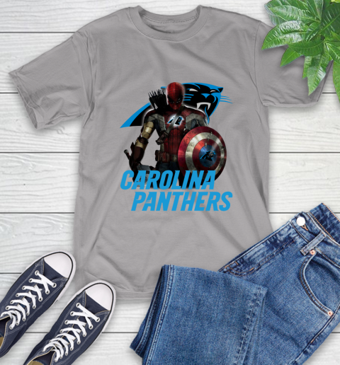 NFL Captain America Thor Spider Man Hawkeye Avengers Endgame Football Carolina Panthers T-Shirt 6