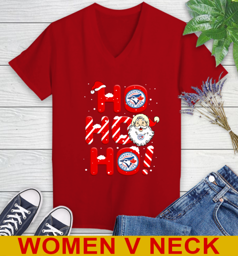 Toronto Blue Jays MLB Baseball Ho Ho Ho Santa Claus Merry Christmas Shirt Women's V-Neck T-Shirt 10