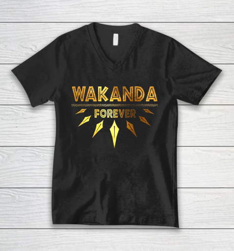 Wakanda Forever Gold Foil Black Panther V-Neck T-Shirt