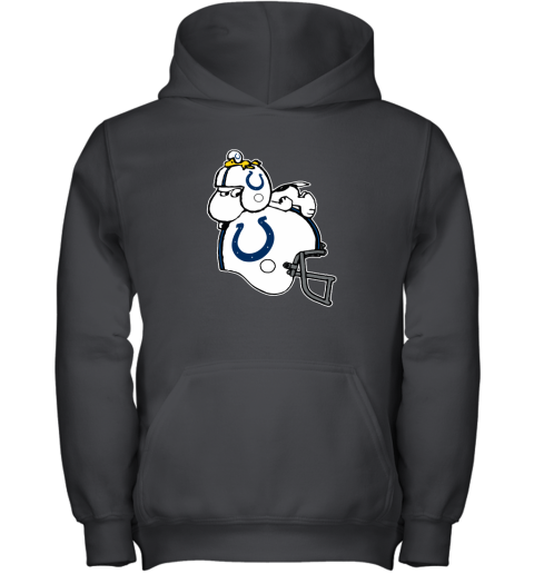 Snoopy And Woodstock Resting On Indianapolis Colts Helmet Youth Hoodie