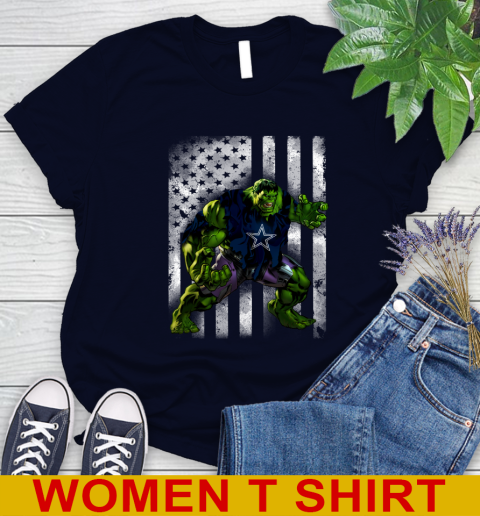Dallas Cowboys Hulk Marvel Avengers NFL Football American Flag Women's T-Shirt 2