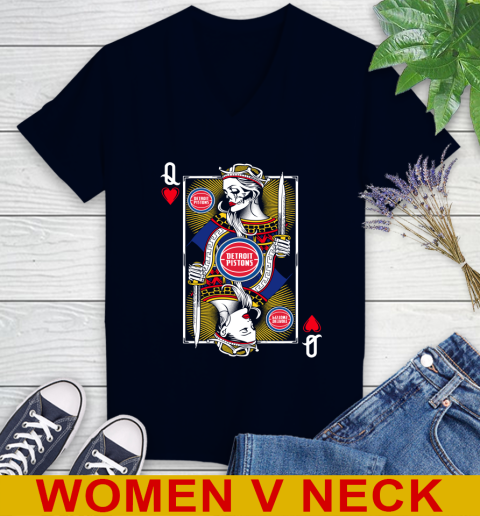 NBA Basketball Detroit Pistons The Queen Of Hearts Card Shirt Women's V-Neck T-Shirt 2