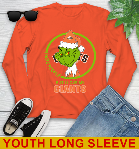 San Francisco Giants MLB Christmas Grinch I Hate People But I Love My Favorite Baseball Team Youth Long Sleeve 4