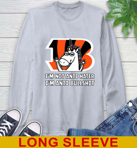 Cincinnati Bengals NFL Football Unicorn I'm Not Anti Hater I'm Anti Bullshit Long Sleeve T-Shirt 6