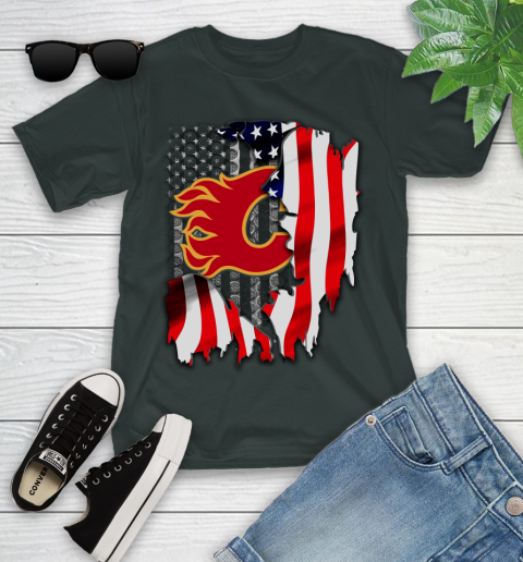 Calgary Flames NHL Hockey American Flag Youth T-Shirt 6