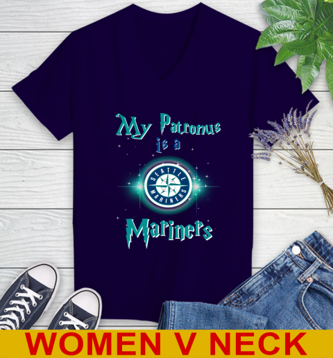 MLB Baseball Harry Potter My Patronus Is A Seattle Mariners Women's V-Neck T-Shirt 3
