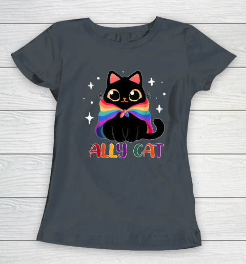 Ally Cat LGBT Gay Rainbow Pride Flag Funny Cat Lover Women's T-Shirt 3