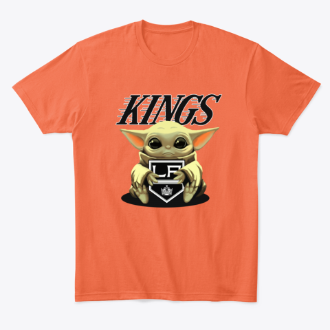 5oe5 baby yoda hugs the los angeles kings classic t shirt 2 front orange