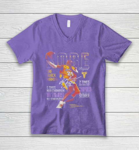 Kobe Bryant The Black Mamba 5 Times NBA Champions Signatures V-Neck T-Shirt 8