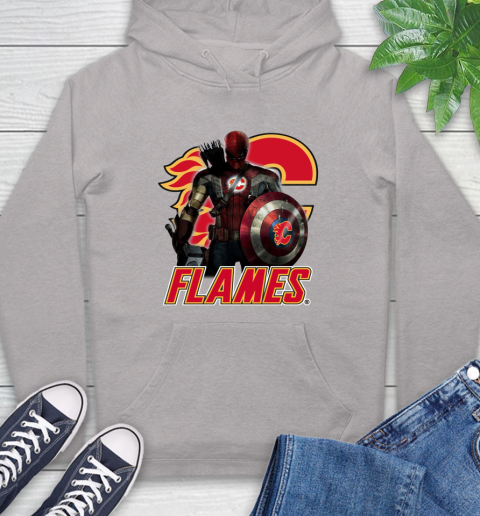 NHL Captain America Thor Spider Man Hawkeye Avengers Endgame Hockey Calgary Flames Hoodie 12