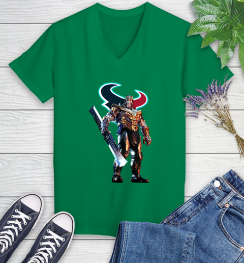 NFL Thanos Gauntlet Avengers Endgame Football Houston Texans Women's V-Neck T-Shirt 5