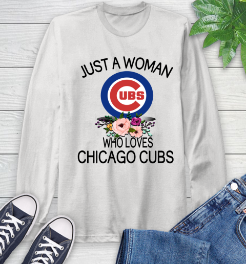 MLB Just A Woman Who Loves Chicago Cubs Baseball Sports Long Sleeve T-Shirt
