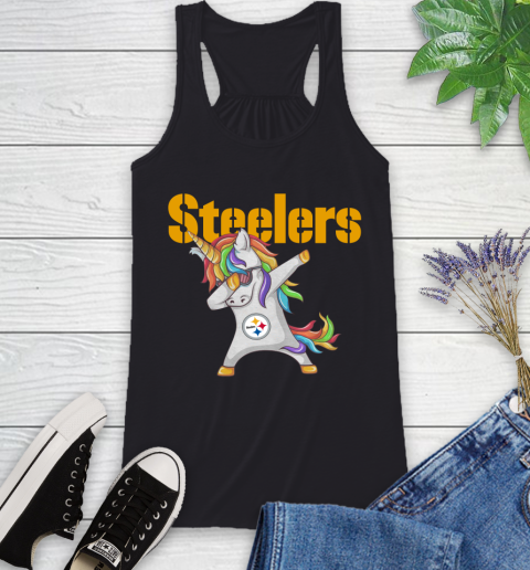 Pittsburgh Steelers NFL Football Funny Unicorn Dabbing Sports Racerback Tank 2