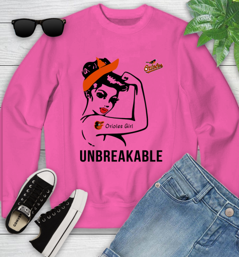 MLB Baltimore Orioles Girl Unbreakable Baseball Sports Youth Sweatshirt 3