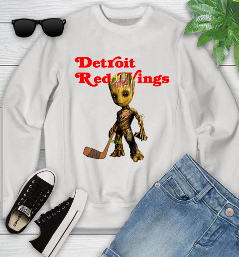 Detroit Red Wings NHL Hockey Groot Marvel Guardians Of The Galaxy Youth Sweatshirt
