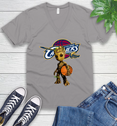 Cleveland Cavaliers NBA Basketball Groot Marvel Guardians Of The Galaxy V-Neck T-Shirt 4