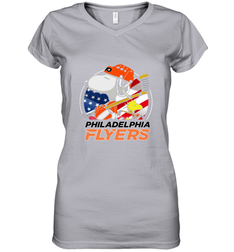 Philadelphia Flyers Ice Hockey Snoopy And Woodstock NHL Women's V-Neck T-Shirt