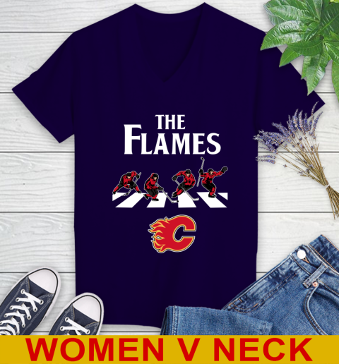 NHL Hockey Calgary Flames The Beatles Rock Band Shirt Women's V-Neck T-Shirt 3
