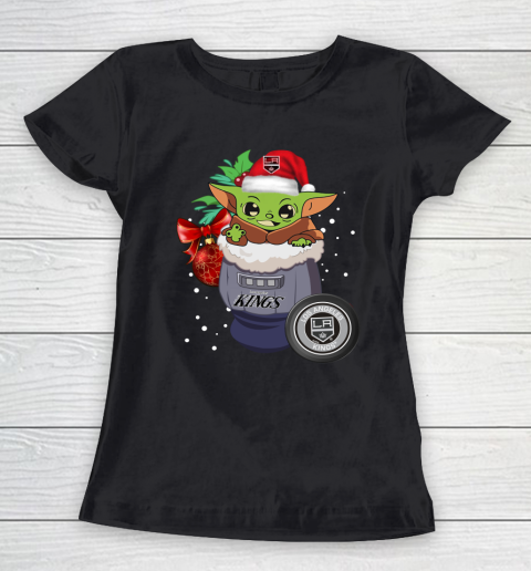 Los Angeles Kings Christmas Baby Yoda Star Wars Funny Happy NHL Women's T-Shirt 2