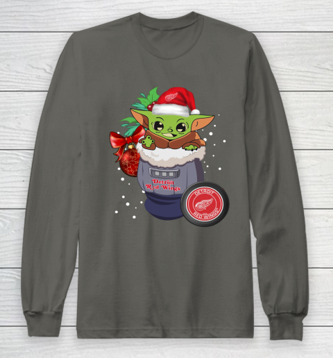 Detroit Red Wings Christmas Baby Yoda Star Wars Funny Happy NHL Long Sleeve T-Shirt 8