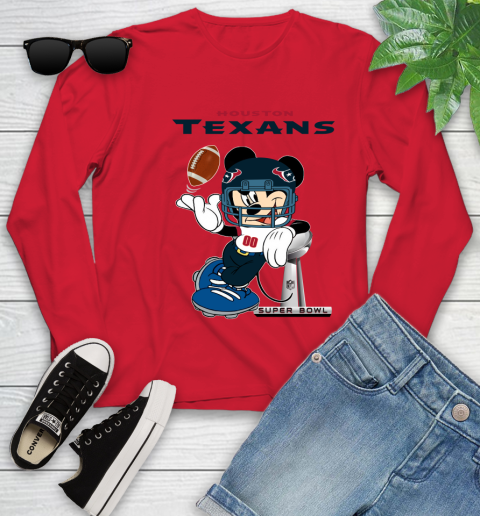 NFL Houston Texans Mickey Mouse Disney Super Bowl Football T Shirt Youth Long Sleeve 23