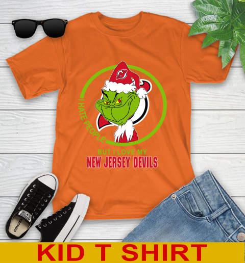 New Jersey Devils NHL Christmas Grinch I Hate People But I Love My Favorite Hockey Team Youth T-Shirt 7
