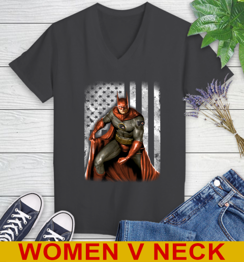 Philadelphia Flyers NHL Hockey Batman DC American Flag Shirt Women's V-Neck T-Shirt 8
