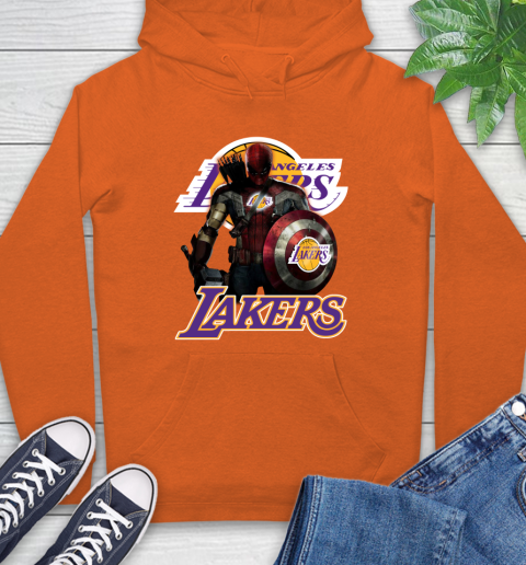 Los Angeles Lakers NBA Basketball Captain America Thor Spider Man Hawkeye Avengers Hoodie 5
