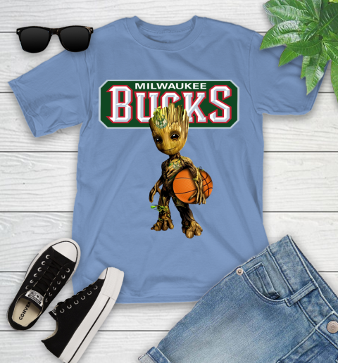 Milwaukee Bucks NBA Basketball Groot Marvel Guardians Of The Galaxy Youth T-Shirt 11
