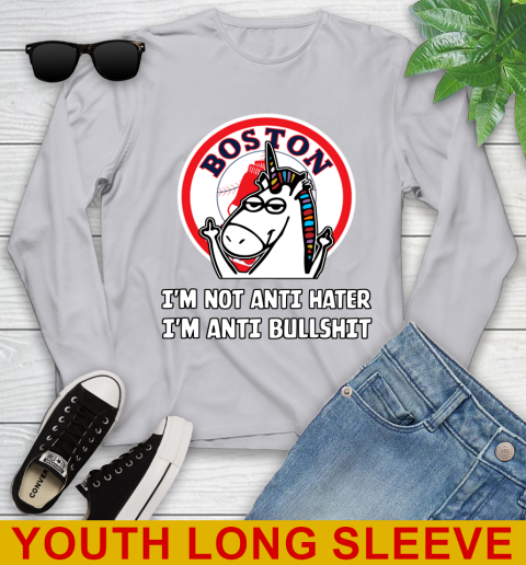 Boston Red Sox MLB Baseball Unicorn I'm Not Anti Hater I'm Anti Bullshit Youth Long Sleeve 6