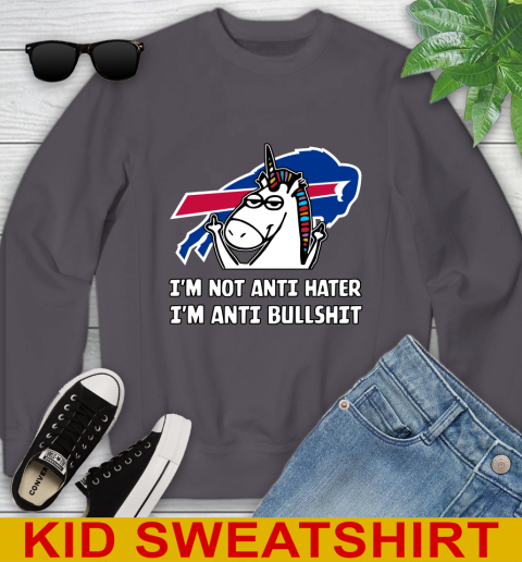 Buffalo Bills NFL Football Unicorn I'm Not Anti Hater I'm Anti Bullshit Youth Sweatshirt 6