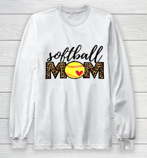 Softball Mom Leopard Funny Baseball Mom Mother s Day 2021 Long Sleeve T-Shirt