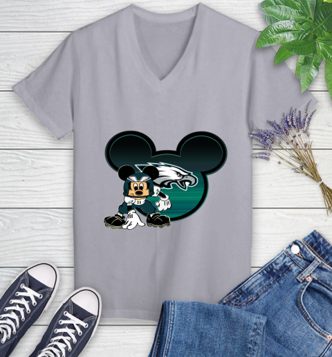 NFL Philadelphia Eagles Mickey Mouse Disney Football T Shirt Women's V-Neck T-Shirt 4
