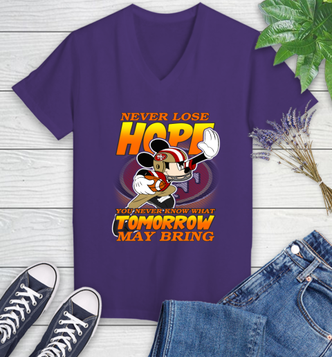 San Francisco 49ers NFL Football Mickey Disney Never Lose Hope Women's V-Neck T-Shirt 3
