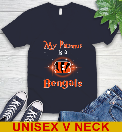 NFL Football Harry Potter My Patronus Is A Cincinnati Bengals V-Neck T-Shirt 2