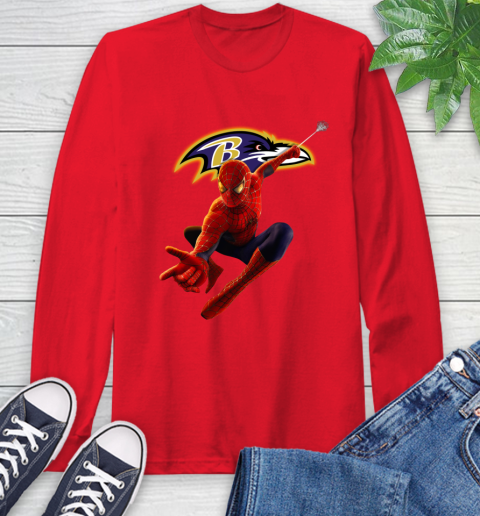 NFL Spider Man Avengers Endgame Football Baltimore Ravens Long Sleeve T-Shirt 10