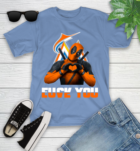 MLB Miami Marlins Deadpool Love You Fuck You Baseball Sports Youth T-Shirt 15