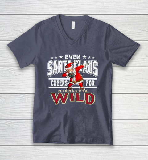 Minnesota Wild Even Santa Claus Cheers For Christmas NHL V-Neck T-Shirt 7